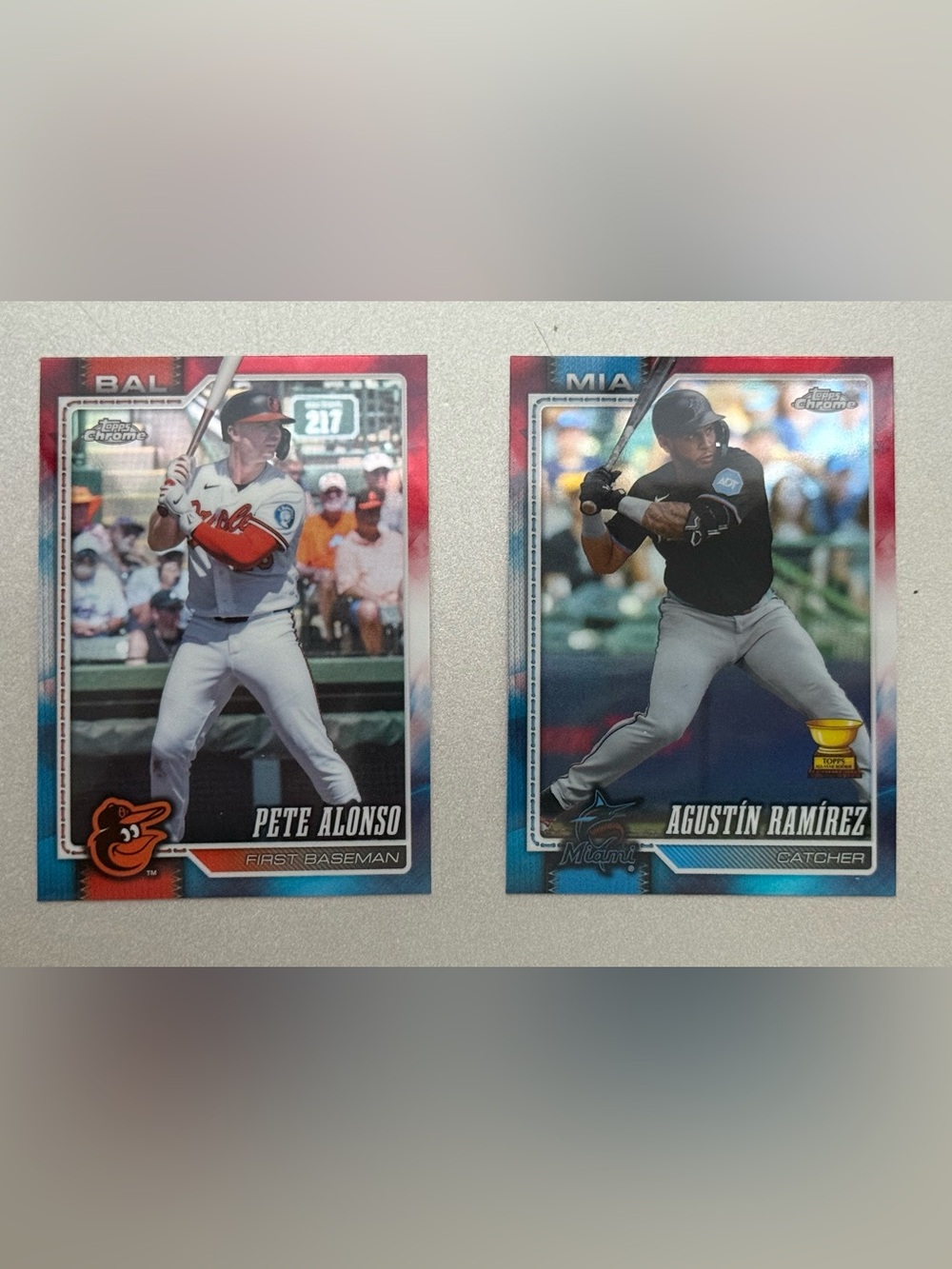 Lot Of 2 Topps Chrome Baseball 2026 Red White Blue Pete Alonso & Agustin Ramirez